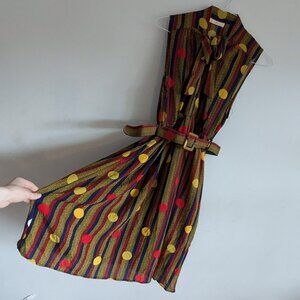 vintage 2000s does 70s a-line dress pussybow New Feeling XL mod polka dot stripe